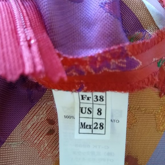 Asian-style Orangey-Red Dress with Multi-color Flowers - Picture 5 of 6